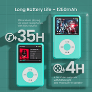 Innioasis Mp3 Player with Bluetooth, 2.4 128GB Portable Mini HiFi Sound Bluetooth Digital Music Player with FM Radio Audiobook and Speaker Built in for Kids (Light Blue)