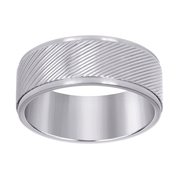 Stainless Steel Mens Laser Cut Diagonal Lines Step Edges Comfort-fit Fashion Band Ring Size 9 Wedding Band for Men