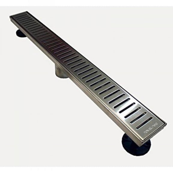 Novalinea - 36 Linear Shower Drain, VERTI-LINE Pattern with Brushed Steel Finish, Includes Hair Strainer, Leveling Feet and Threaded Adapter