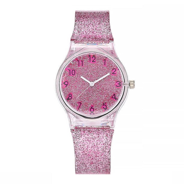 EeaseMX Reloj de moda para niños, reloj de pulsera colorido y brillante, reloj de cuarzo creativo, decoración de muñeca rosa