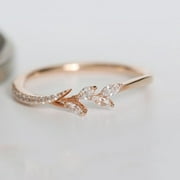 18k Rose Gold Eternity Filigree Leaf Diamond Engagement Wedding Band Rings