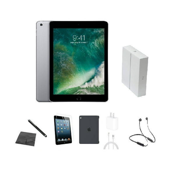 Restored Apple iPad 5th Gen A1823 (Unlocked) 32GB Space Gray Bundle w/ Case, Box, Bluetooth Headset, Tempered Glass, Stylus, Charger