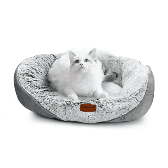Dog Beds for Small Dogs - Round Cat Beds for Indoor Cats, Washable Pet Bed for Puppy and Kitten with Slip-Resistant Bottom (Light Grey, 20.0" L x 19.0" W x 6.0" Th)