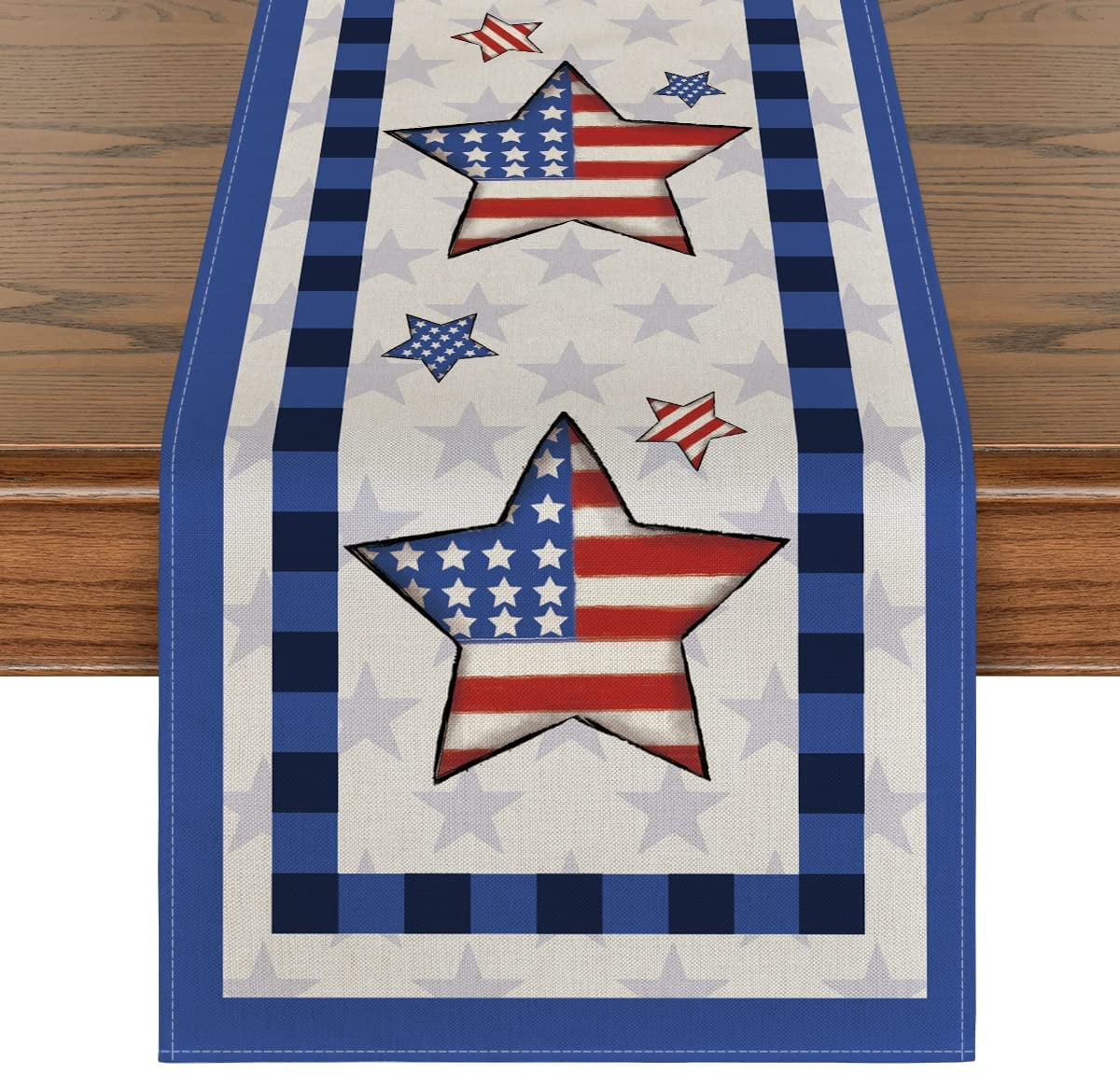 Handmade patchwork Gray table toppers Quilted Independence Day placemats New favors Gnomes and stars Set of 6 4th of July table mats