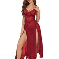 thumbnail image 2 of Hkoxplj Women's Sheer Lace Babydoll Chemise Long Mesh Nightgown High Slit See Through Maxi Dress Adjustable Spaghetti Straps V Neck Floral Sleepwear for Romantic Date Night Bedroom Intimate, 2 of 4
