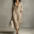 thumbnail image 2 of PBFRDSJ Women's Summer Striped Shirt Dress Casual Oversized Boho Rolled Cuff Kaftan Dress Loungewear with Pockets, 2 of 5