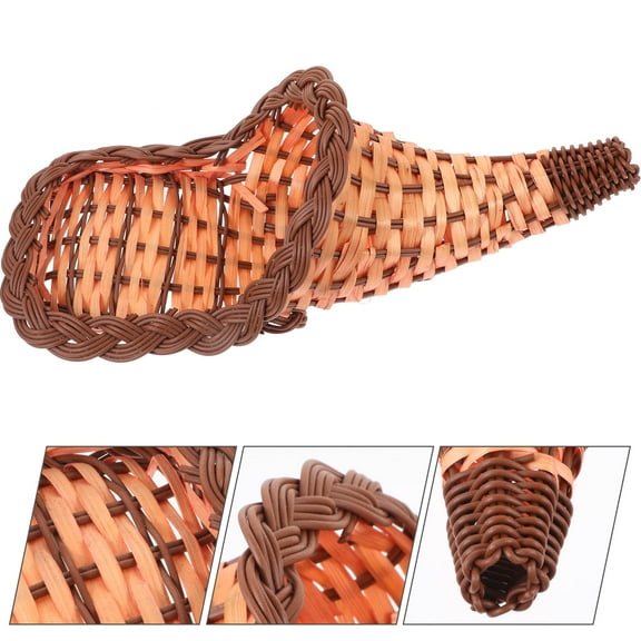 PAMINGONO 1Pack Cornucopia Shaped Bamboo Storage Basket Chocolate 35.00X15.00X15.00In Tabletop Bread Basket