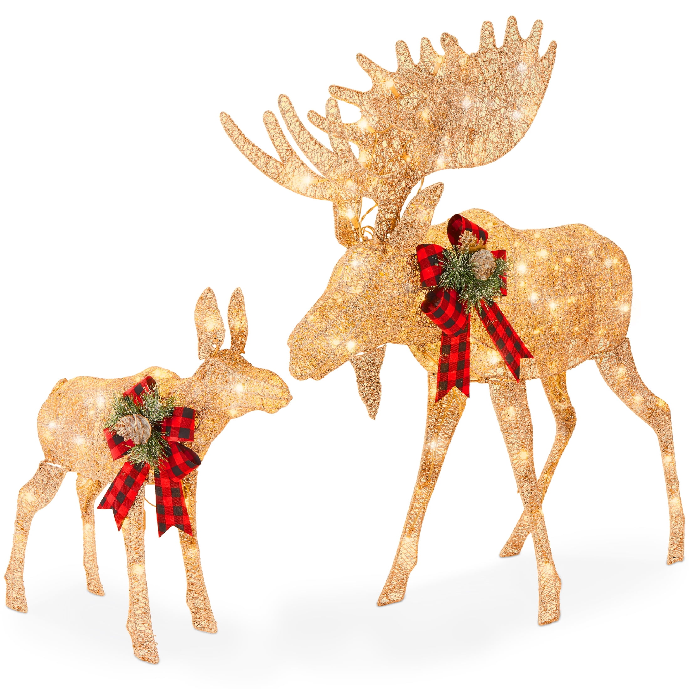 Best Choice Products 2-Piece Moose Family Lighted Christmas Yard Decor Set w/ 170 LED Lights, Stakes, Zip Ties - Gold