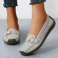 thumbnail image 4 of Loafers for Women Classic Leather Square Toe Casual Slip On Flat Dress Shoes Comfortable Hollow Out Soft Sole Walking Shoes Gray Size 6.5, 4 of 8