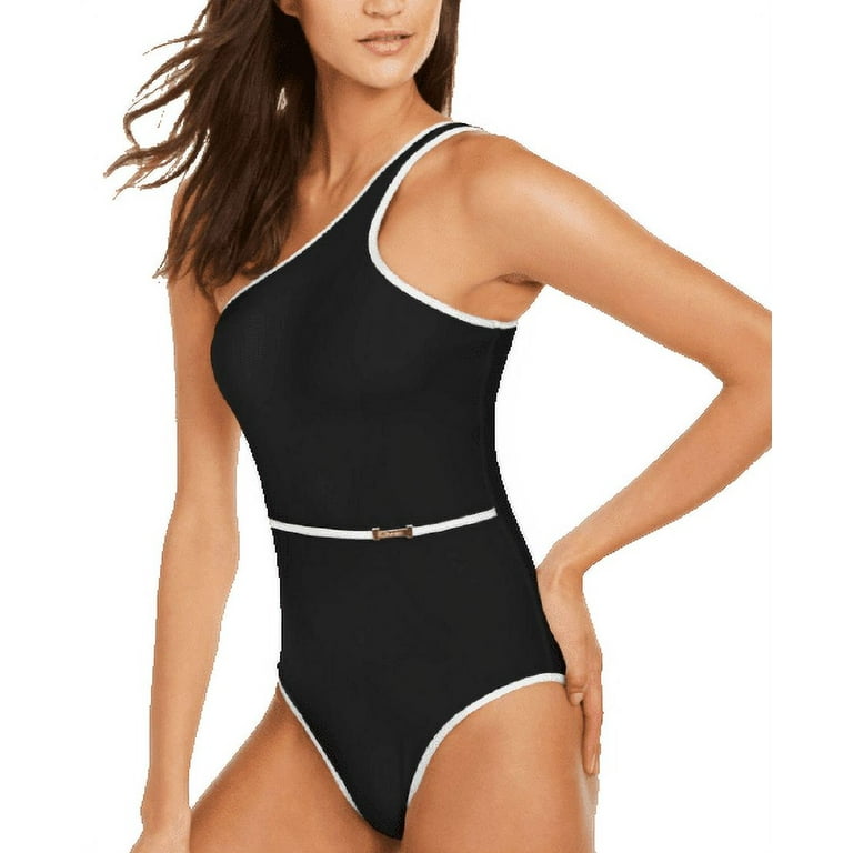 Calvin Klein Belted Bound One-Shoulder One-Piece Swimsuit , Black, 12 