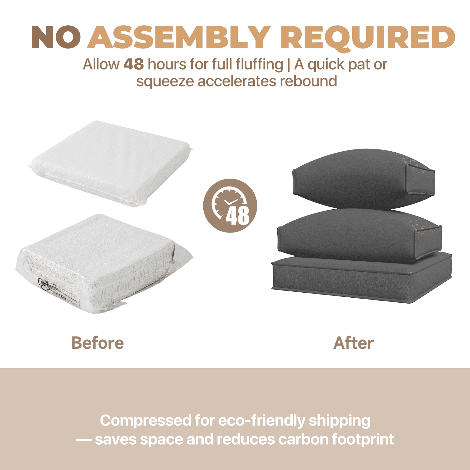 BaPiPro 6-Person Dark Gray Outdoor Sectional Sofa Cushions, Waterproof Polyester Patio Cushions with High-Density Sponge & Side Pillows, No Assembly for Backyard, Porch, Deck & Poolside