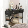 thumbnail image 2 of Giantex  Corner Writing  Desk, 90 Degrees Triangle Desk w/Storage Shelves & Metal Frame, Makeup Vanity Table,for Small Spaces, Black, 2 of 8