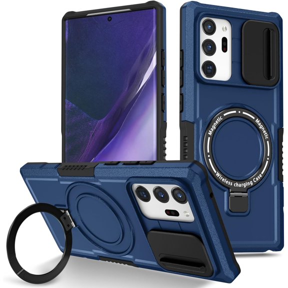 for Samsung Galaxy Note 20 Ultra Case Magnetic with Stand Black Fits Wireless Charger, Phone Case Samsung Note 20 Ultra Case with Camera Lens Protector Cover Shockproof (Blue)