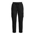 thumbnail image 4 of Women's Solid Color Straight Leg Cargo Pants Loose Fit 7/8 Length Casual Utility Bottoms with Zipped Pockets Black, 4 of 6