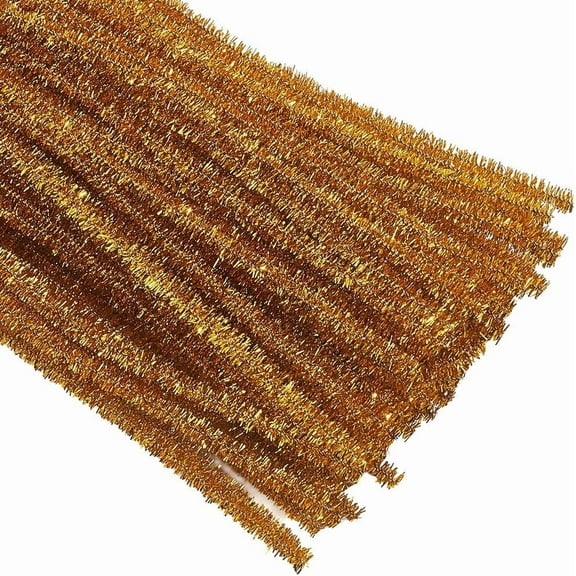 100Pcs 13.7In Golden Glitter Pipe Cleaners Chenille Stems Bling Bulk Creative Crafts Material Supplies for Christmas Handmade DIY Arts Projects Plush Animal Flower Fun Decoration Gift