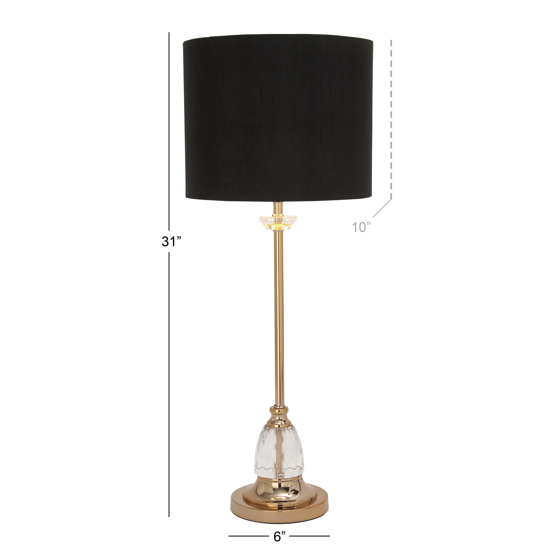 DecMode 31" Gold Buffet Lamp with Black Fabric Shade
