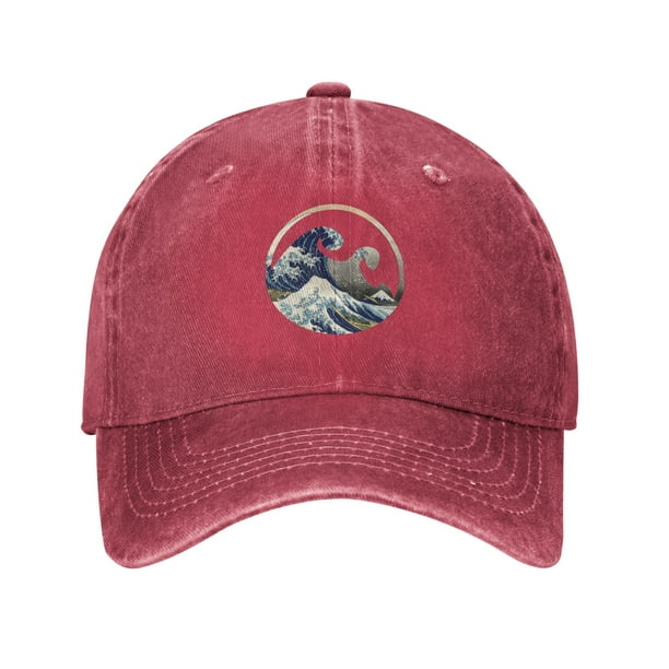 DouZhe Adjustable Washed Cotton Baseball Cap - Abstract Japanese The Great  Wave Prints Vintage Dad Hat Unisex Sports Caps (Red) 