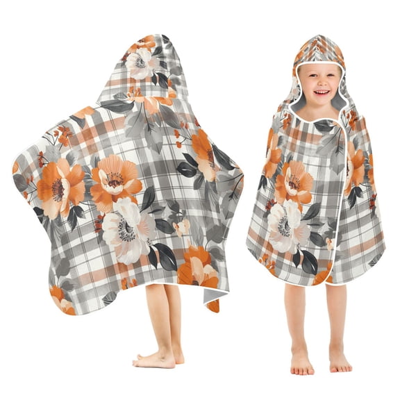 Yayeee Kids Hooded Towel with Hand Pockets Beach Soft Absorbent Bath Wrap 50 x 23.5 inch, Plaid Floral