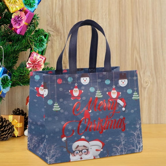 Outoloxit Christmas Gift Bags 13x10x7 Inches 5-Pack Reusable Non-Woven Tote Bags with Handles for Christmas Gift Wrapping, Shopping, and Party Favors