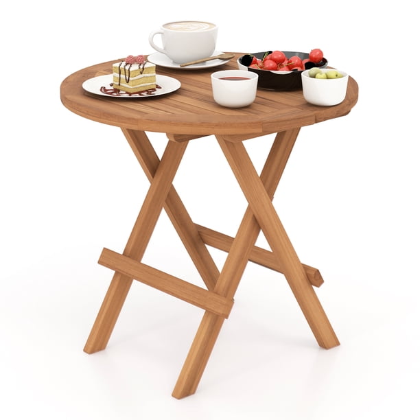 Gymax Teak Folding Table - Long desks for furniture retail
