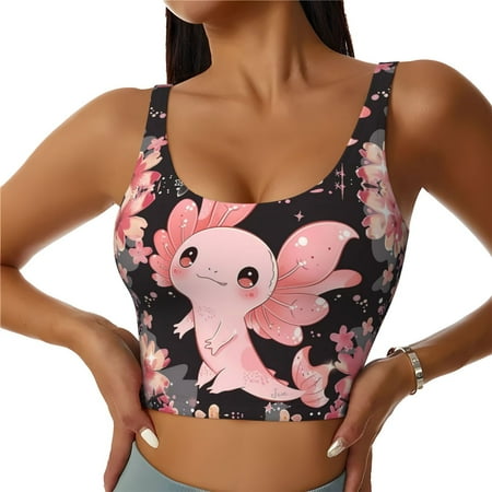 Sports Bras for Women High Support  Cute Axolotl Sakura Blossoms A Workout Tank Tops Woman  Yoga Bra with Removable Cups