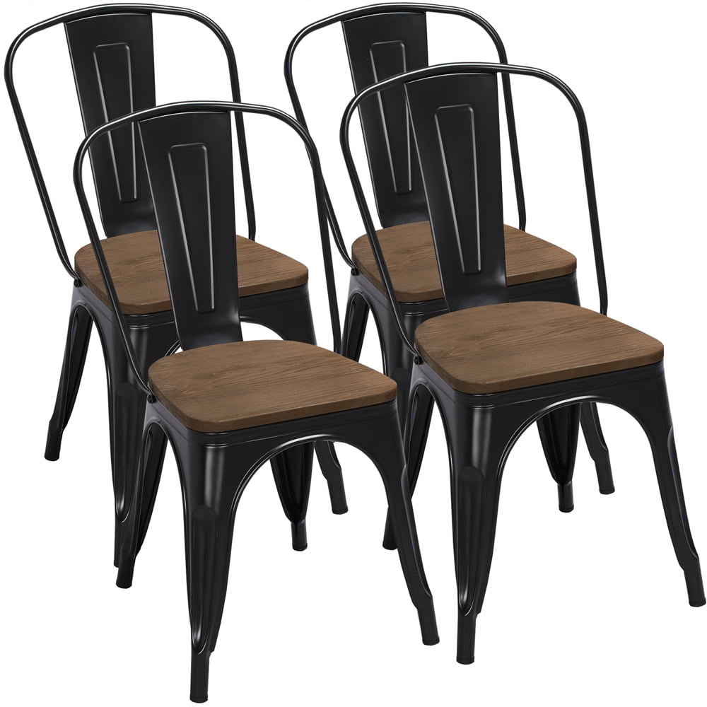 Set of 4 Metal Dining Chairs Glossy Stackable Side Chairs Heavy Duty Iron Frame 