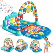 WondertStone Baby Gym Play Mat, Tummy Time Mat with Music & Light, Play Piano Activity Mat for Floor, Newborn Toys for 0-12 Months, Blue