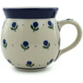 thumbnail image 3 of Polish Pottery Bubble Mug 12oz Polmedia Blue Buds Theme Hand Painted in Boleslawiec, Poland + Certificate of Authenticity, 3 of 6