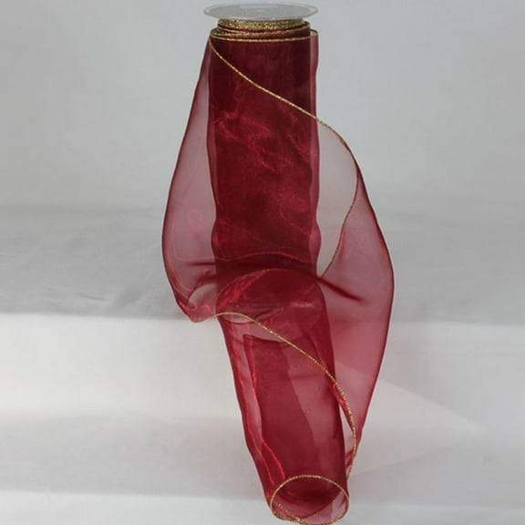 The Ribbon People Burgundy Red and Gold Colored Edge Wired Craft Organza Ribbon 9" x 27 Yards