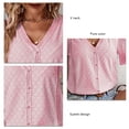thumbnail image 4 of Blusa de verano holgada con escote en V, manga corta, encaje con ojales y botones para mujer - Rosa coral, 4 of 6