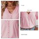 thumbnail image 4 of Blusa de verano holgada con escote en V, manga corta, encaje con ojales y botones para mujer - Rosa coral, 4 of 6