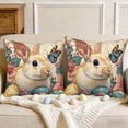 thumbnail image 2 of Happy Easter Throw Pillow Covers 18x18 Set of 2,Cute Bunny Eggs Flowers Pillowcases for Sofa Couch Living Room, 2 of 6