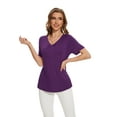 thumbnail image 4 of Uvplove Womens Blouse V Neck Knot Front Short Sleeve Basic Casual T Shirt Purple-2XL, 4 of 8