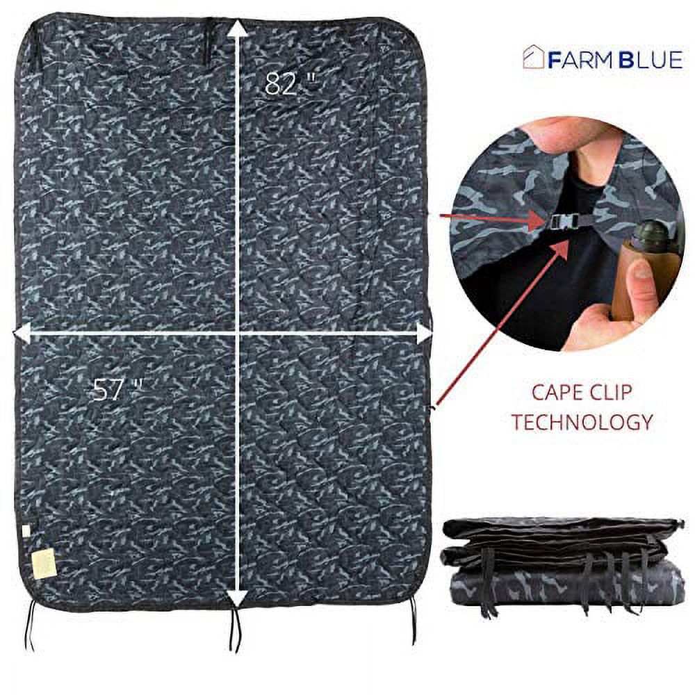 Farm Blue Camping Blankets - Light, Water-Resistant, Puffy, Travel Blanket - Camping Blanket for Hiking, Backpacking, Picnic, Beach, Car and  Sports – 82” x 57” Outdoor Survival Gear - New Black Camo