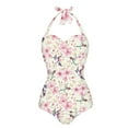 thumbnail image 5 of FKELYI Pink Floral Hummingbird Print Women's Swimwear One Piece Swimsuit Bikini Set with Soft Pad Tummy Control Bathing Suits Halter Monokini for Lady Summer Swimming, 2XL, 5 of 6