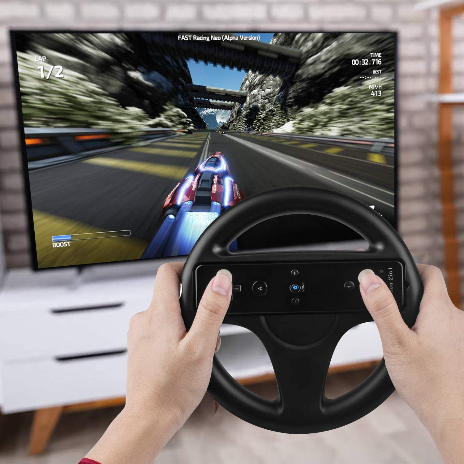 Racing Steering Wheel for Wii Remote Control Compatible with Wii