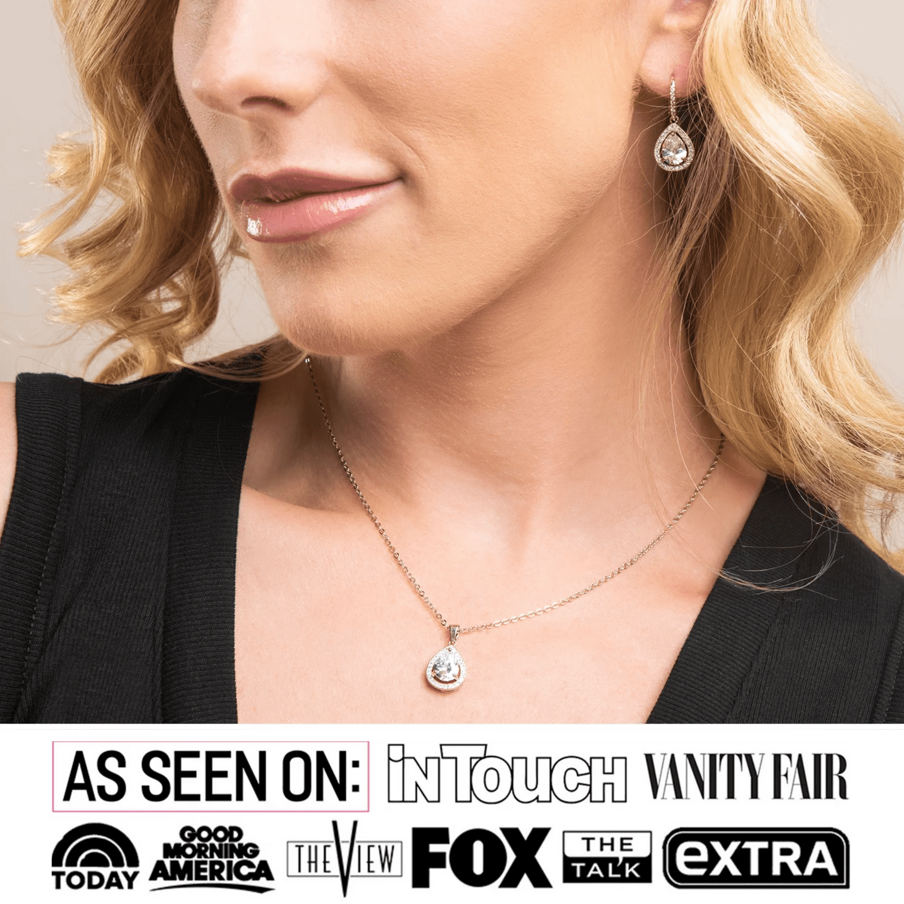 Cate & Chloe Pack of 3 - Isabel 18k White Gold Plated Teardrop Necklace with Simulated Diamonds for Women