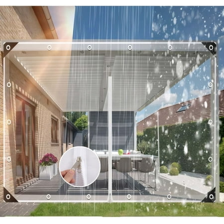 TOPCHANCES Clear Waterproof Tarp with Zipper Door Heavy Duty PVC Vinyl Transparent Tarpaulin with Metal Grommets for Gazebo Porch Balcony Pergola (6.6ft x 8.2ft)