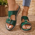 thumbnail image 2 of KEGIRLOM Women's Versatile Buckle Wedge Heel Plus Size Height-Increasing Shoes Spring/Summer Trendy Comfortable Beach Slippers Army Green 7.5, 2 of 9