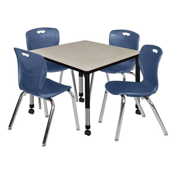 Regency 42 Square Mobile Classroom Table- Maple & 4 4 Andy 18 Stack Chairs- Blue