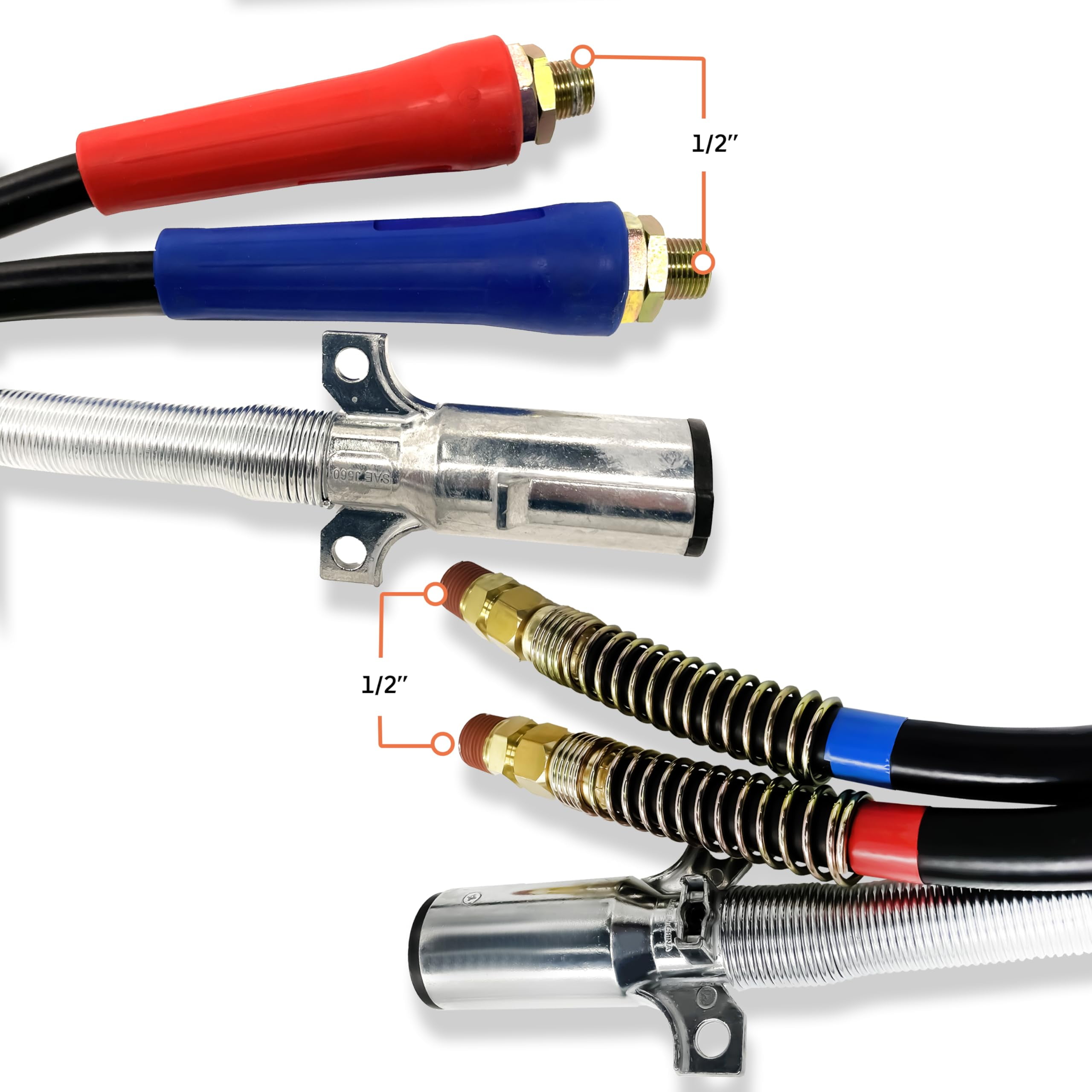 TORQUE 12ft 3 in 1 ABS & Power Air Line Hose Kit Airline Air Hose Wrap 7 Way Electrical Cable Air Lines with Handle Grip Airlines for Semi Truck Trailer Tractor (TR813212)