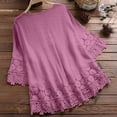 thumbnail image 4 of CHOK Women Summer Tops Clearance Lace Patchwork Bow V-Neck Three Quarter Blouses Top T-Shirt, 4 of 5