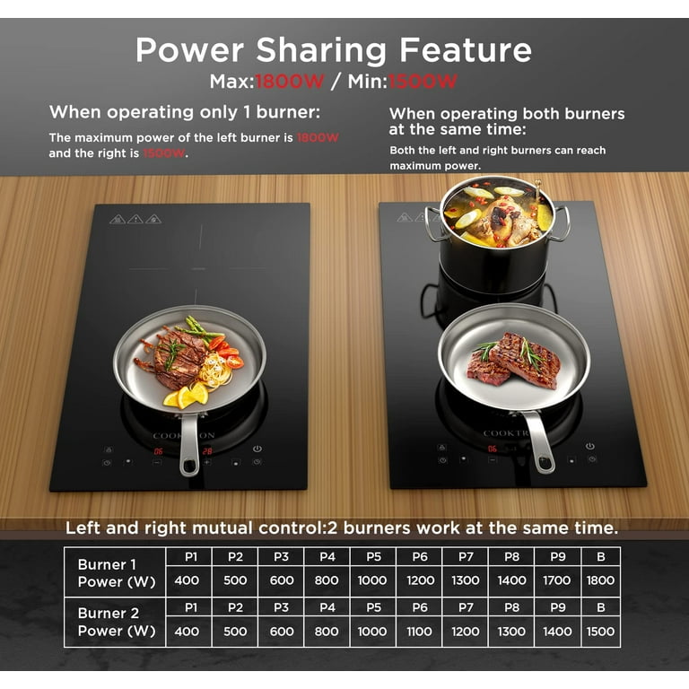AMZCHEF 3300W Double Built-In Electric Induction Cooktop Stovetop Sensor Touch with 2 Burners 10 Power Levels Child Lock & Timer for 4.72-10.23 inch