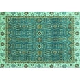 thumbnail image 1 of Ahgly Company Machine Washable Indoor Rectangle Oriental Turquoise Blue Traditional Area Rugs, 7' x 10', 1 of 4