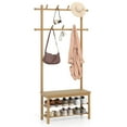 thumbnail image 1 of Costway Bamboo Coat Rack with Bench Shoe Storage 2 Hanging Rods 11 Hanging Hooks Shelves Beige, 1 of 10