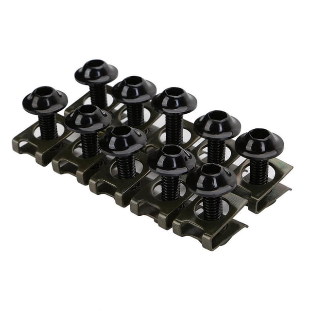 10 Pack CNC Universal M6 Plate Fairing Bodywork Bolts Refit Screw Spring Nuts, 6mm (Black)