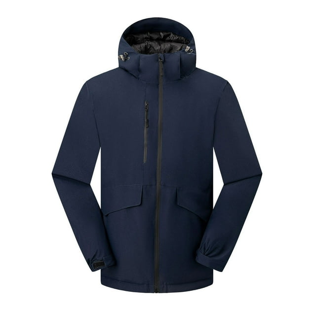 Windbreakers for Men Man Solid Color Three Prevention Cottoning Climbing Wear As One Down Cotton Intensification Warm Outdoor Jacket Navy 3XL Windbreaker Jacket Men's