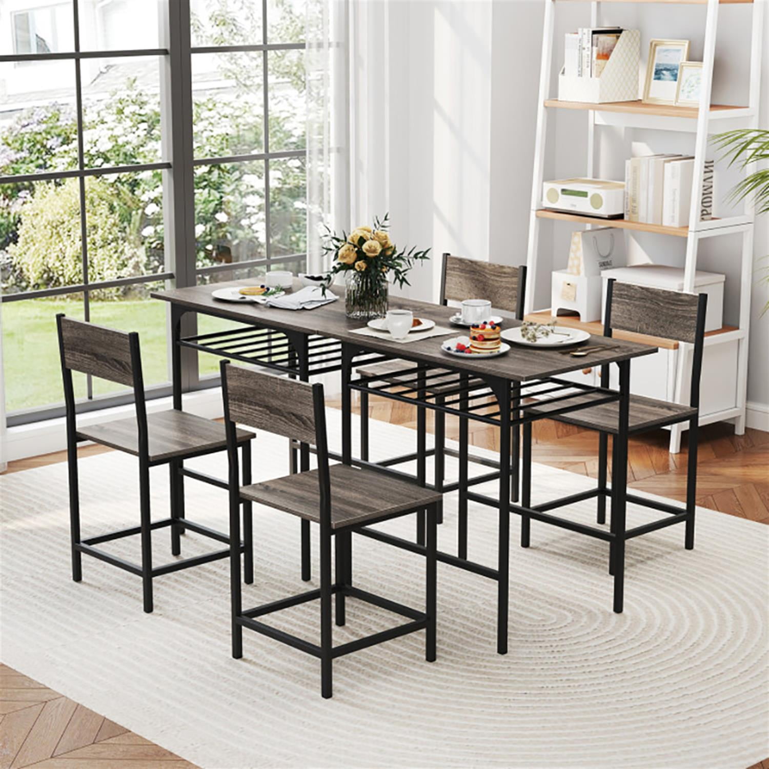 Demi Bonn 3-Piece Dining Table Set with 2 Chairs, 31" Kitchen Table with Metal Frame and Storage Rack, Perfect for Small Space, Gray