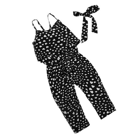 

Chaoren Girl Summer Playsuit Sleeveless Strappy Heart Print Belt Kids Jumpsuit Overall