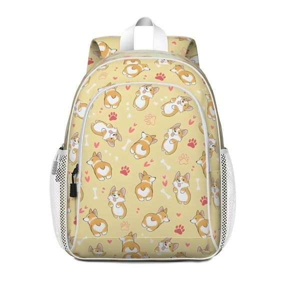 Corgi Dog and Footprints Backpack for School,Cute School Bag,Schoolbag with Adjustable Shoulder Straps & Padded Back,15"x11.42"x5.5"